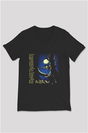 Iron Maiden Siyah Unisex V Yaka Tişört T-Shirt