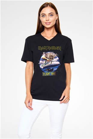 Iron Maiden Siyah Unisex V Yaka Tişört T-Shirt