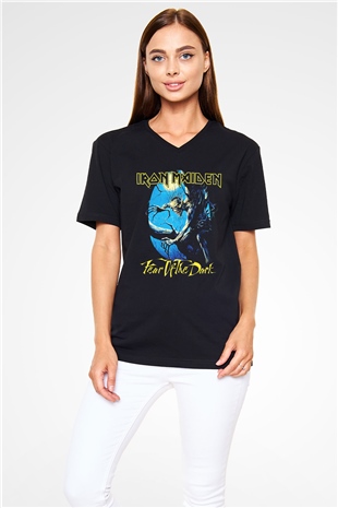 Iron Maiden Siyah Unisex V Yaka Tişört T-Shirt