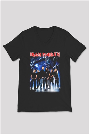 Iron Maiden Siyah Unisex V Yaka Tişört T-Shirt