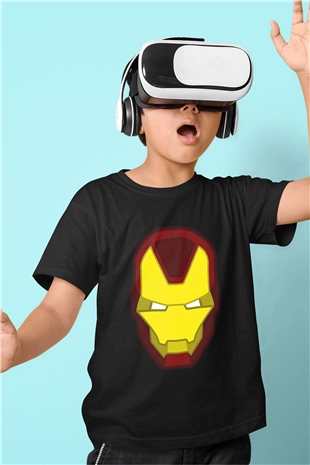 Iron Man Baskılı Siyah Unisex Çocuk Tişört