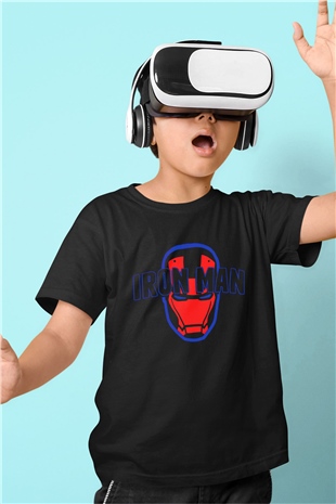 Iron Man Baskılı Siyah Unisex Çocuk Tişört