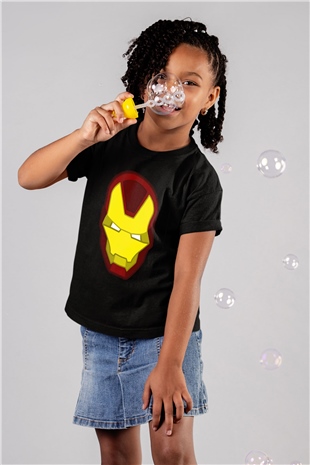 Iron Man Baskılı Siyah Unisex Çocuk Tişört
