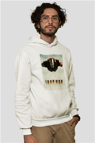 Iron Man Beyaz Unisex Hoodie