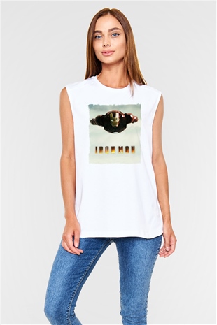 Iron Man Beyaz Unisex Kolsuz Tişört