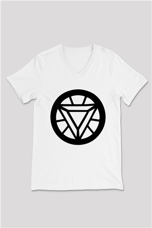 Iron Man Beyaz Unisex V Yaka Tişört T-Shirt