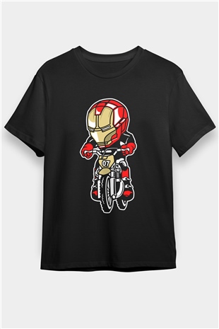 Iron Man Biker Baskılı Unisex Siyah Tişört