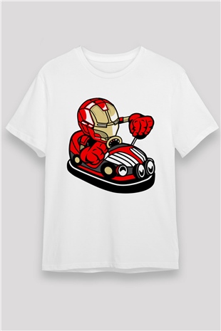 Iron Man Car Toy Baskılı Unisex Beyaz Tişört