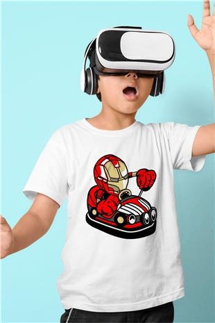 Iron Man Car Toy Baskılı Unisex Beyaz Çocuk Tişört