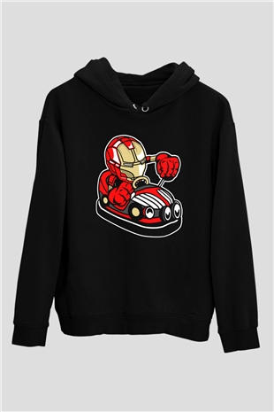 Iron Man Car Toy Baskılı Unisex Siyah Hoodie