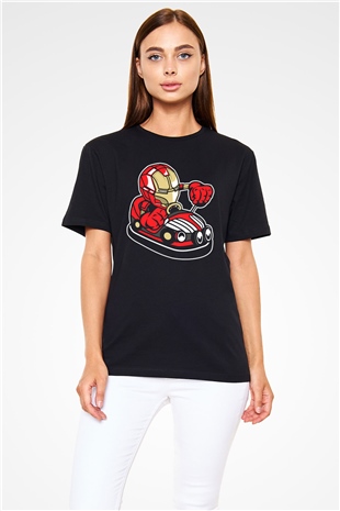 Iron Man Car Toy Baskılı Unisex Siyah Tişört