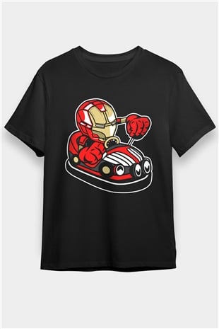 Iron Man Car Toy Baskılı Unisex Siyah Tişört