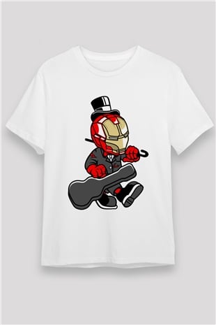 Iron Man Gentleman Baskılı Unisex Beyaz Tişört