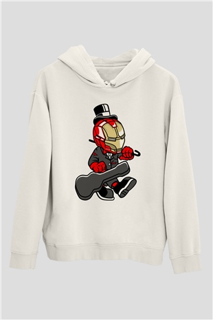Iron Man Gentleman Baskılı Unisex Beyaz Hoodie