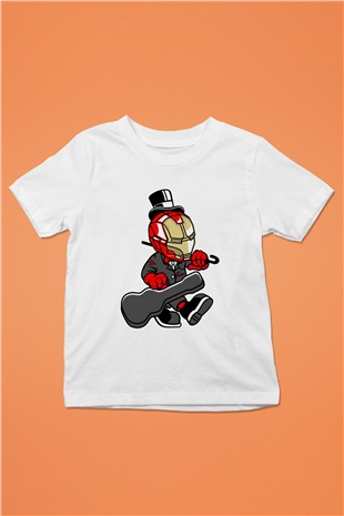 Iron Man Gentleman Baskılı Unisex Beyaz Çocuk Tişört