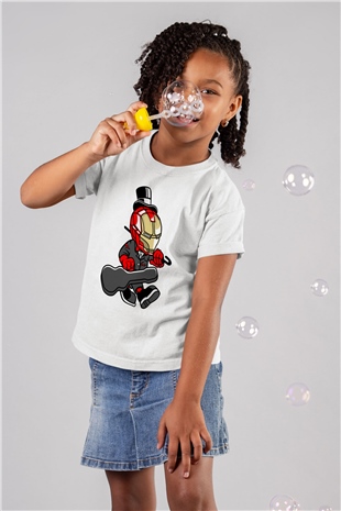 Iron Man Gentleman Baskılı Unisex Beyaz Çocuk Tişört