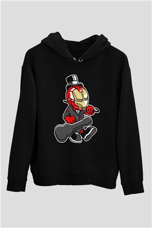 Iron Man Gentleman Baskılı Unisex Siyah Hoodie