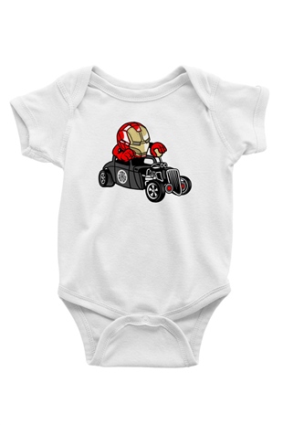 Iron Man Hotrod Baskılı Unisex Beyaz Bebek Body - Zıbın
