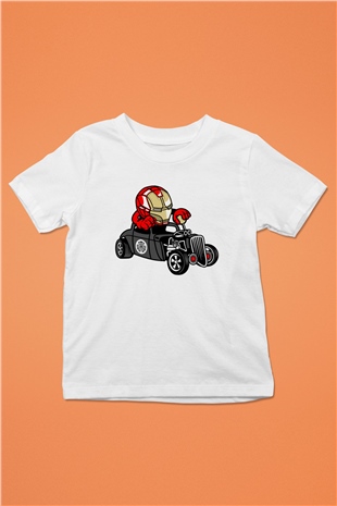 Iron Man Hotrod Baskılı Unisex Beyaz Çocuk Tişört