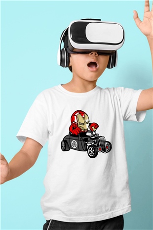 Iron Man Hotrod Baskılı Unisex Beyaz Çocuk Tişört