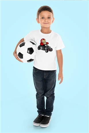Iron Man Hotrod Baskılı Unisex Beyaz Çocuk Tişört