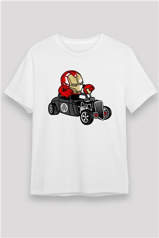 Iron Man Hotrod Baskılı Unisex Beyaz Tişört