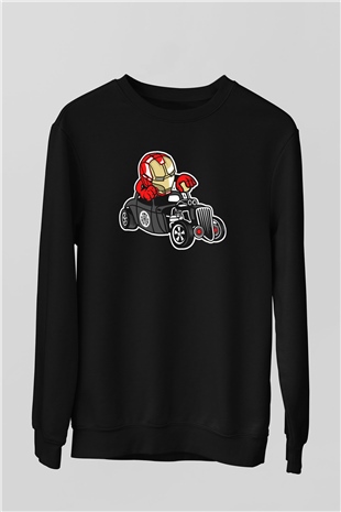 Iron Man Hotrod Baskılı Unisex Siyah Sweatshirt