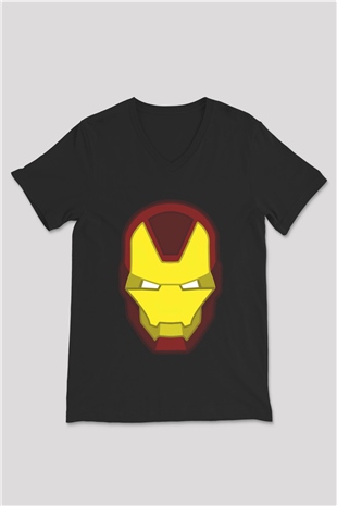 Iron Man Siyah Unisex V Yaka Tişört T-Shirt