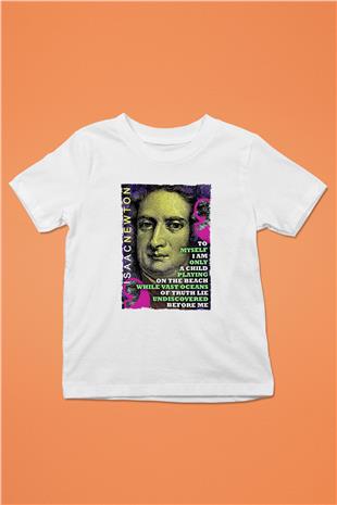 Isaac Newton Alıntı Baskılı Unisex Beyaz Çocuk Tişörtü - Tshirt