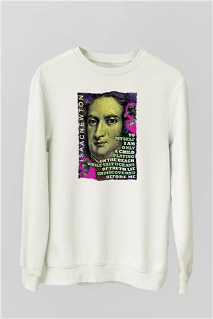 Isaac Newton Alıntı Baskılı Unisex Ekru Sweatshirt