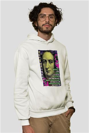 Isaac Newton Alıntı Baskılı Unisex Ekru Hoodie