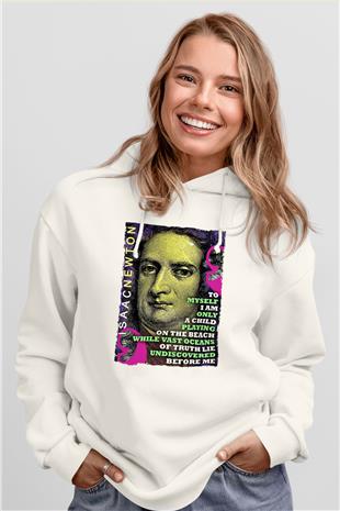 Isaac Newton Alıntı Baskılı Unisex Ekru Hoodie