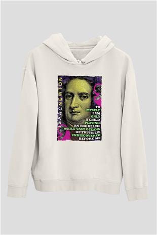Isaac Newton Alıntı Baskılı Unisex Ekru Hoodie