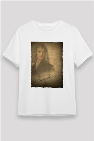Isaac Newton Baskılı Unisex Beyaz Tişört - Tshirt