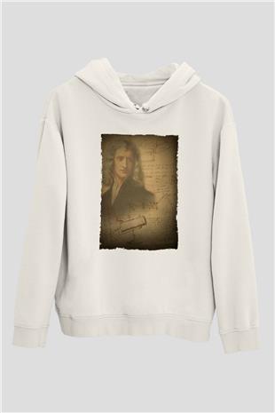 Isaac Newton Baskılı Unisex Ekru Hoodie