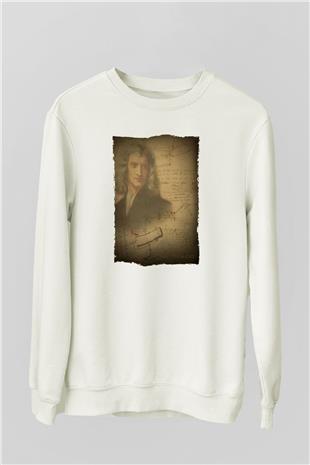 Isaac Newton Baskılı Unisex Ekru Sweatshirt