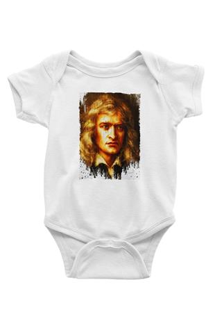 Isaac Newton Portre Baskılı Beyaz Bebek Body - Zıbın