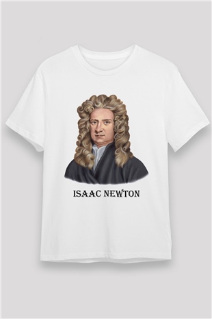 İsaac Newton Portre Baskılı Unisex Beyaz Tişört