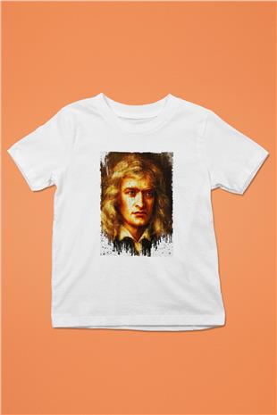 Isaac Newton Portre Baskılı Unisex Beyaz Çocuk Tişörtü - Tshirt