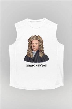 İsaac Newton Portre Baskılı Unisex Beyaz Kolsuz Tişört