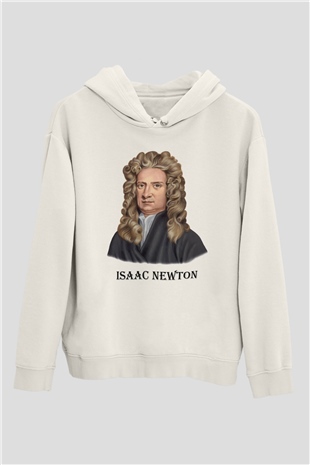 İsaac Newton Portre Baskılı Unisex Beyaz Hoodie