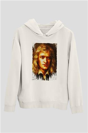 Isaac Newton Portre Baskılı Unisex Ekru Hoodie
