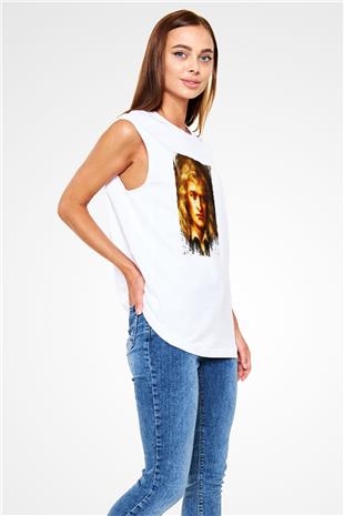 Isaac Newton Portre Baskılı Unisex Kolsuz Beyaz Tişört - Tshirt