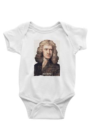 Isaac Newton Yazılı Portre Baskılı Beyaz Bebek Body - Zıbın