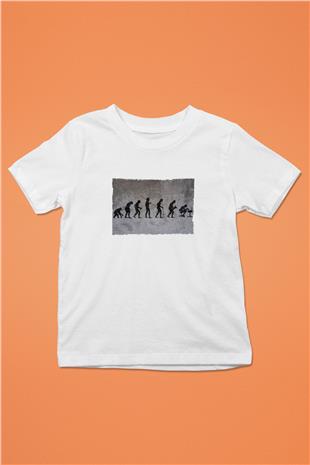 İşe Evrim Baskılı Unisex Beyaz Çocuk Tişörtü - Tshirt