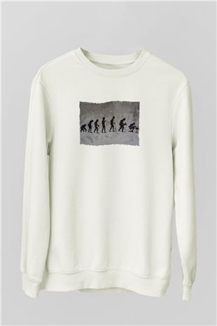 İşe Evrim Baskılı Unisex Ekru Sweatshirt
