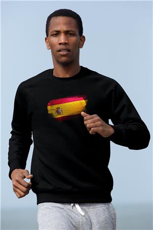 İspanya - Spain Bayrağı Baskılı Unisex Siyah Sweatshirt