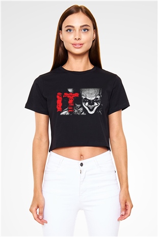 It Siyah Crop Top Tişört