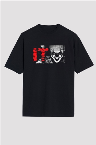It Siyah Unisex Oversize Tişört T-Shirt