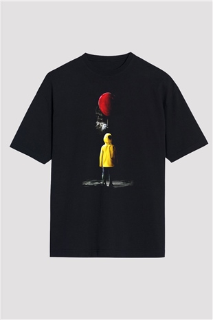 It Siyah Unisex Oversize Tişört T-Shirt